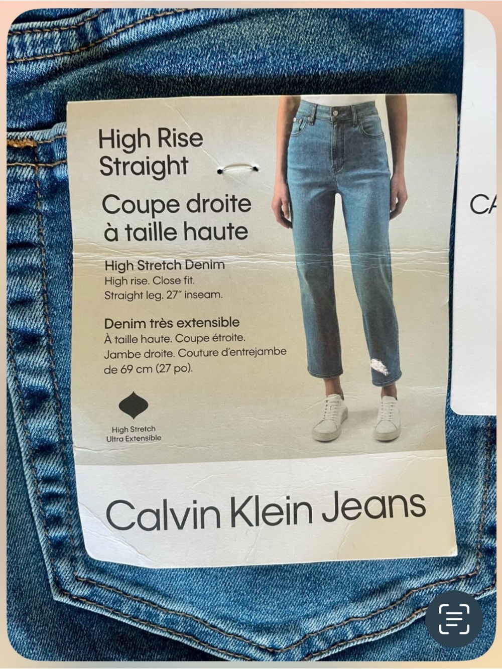 Calvin Klein High Rise Straight Jeans - Light Blue Wash - Picture 3 of 3